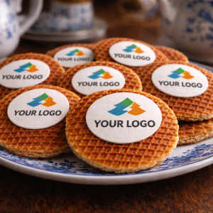 Branded Company Stroopwafels with Logo printed on editable paper 40x Medium Size